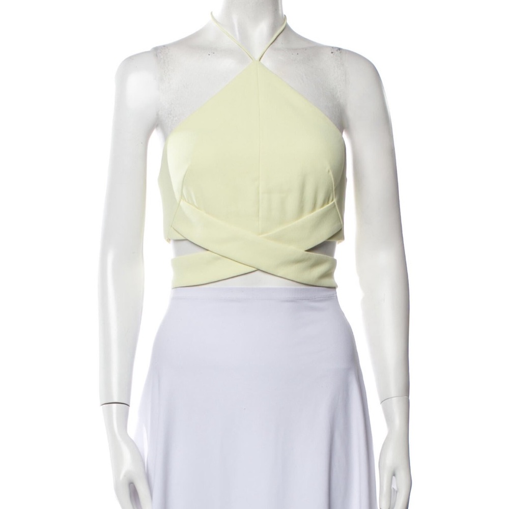 NICHOLAS Pale Yellow Halter Wrap Crop Top